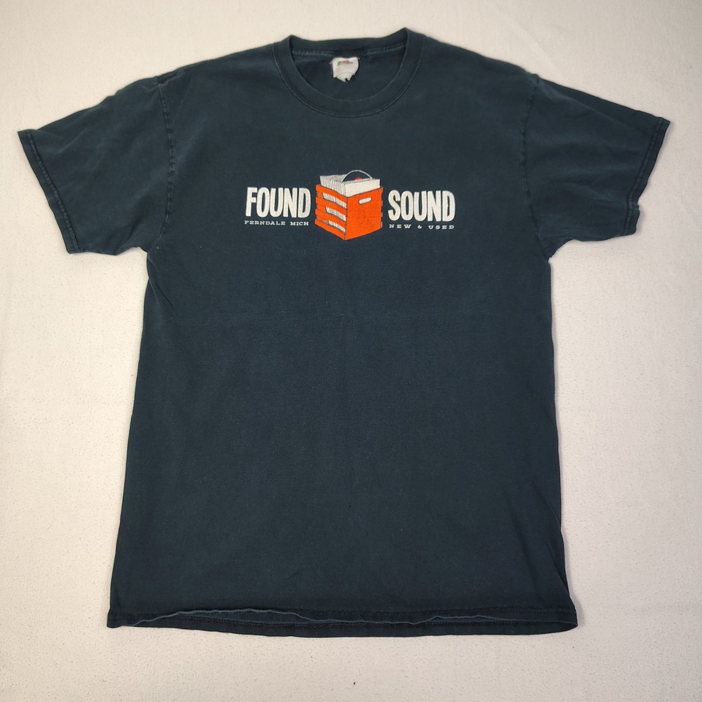 VINTAGE Found Sound Record Store T-Shirt Mens Medium Black Graphic